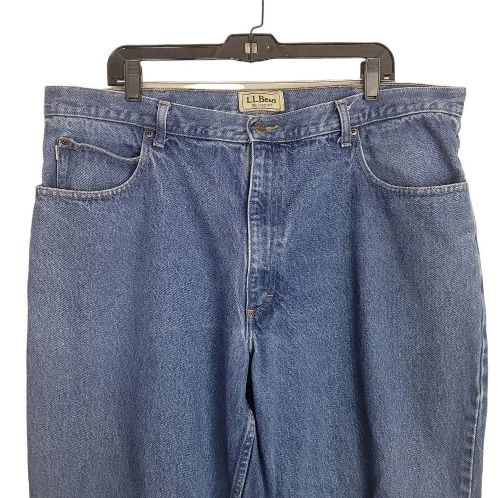 Vtg L.L. Bean Relaxed Fit Blue Jeans 42x34 Big Mens Med Wash Heavy Work Denim